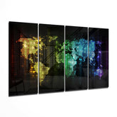 World Map 4 Pieces Mega Glass Wall Art (59"x36") | Insigne Art Design.